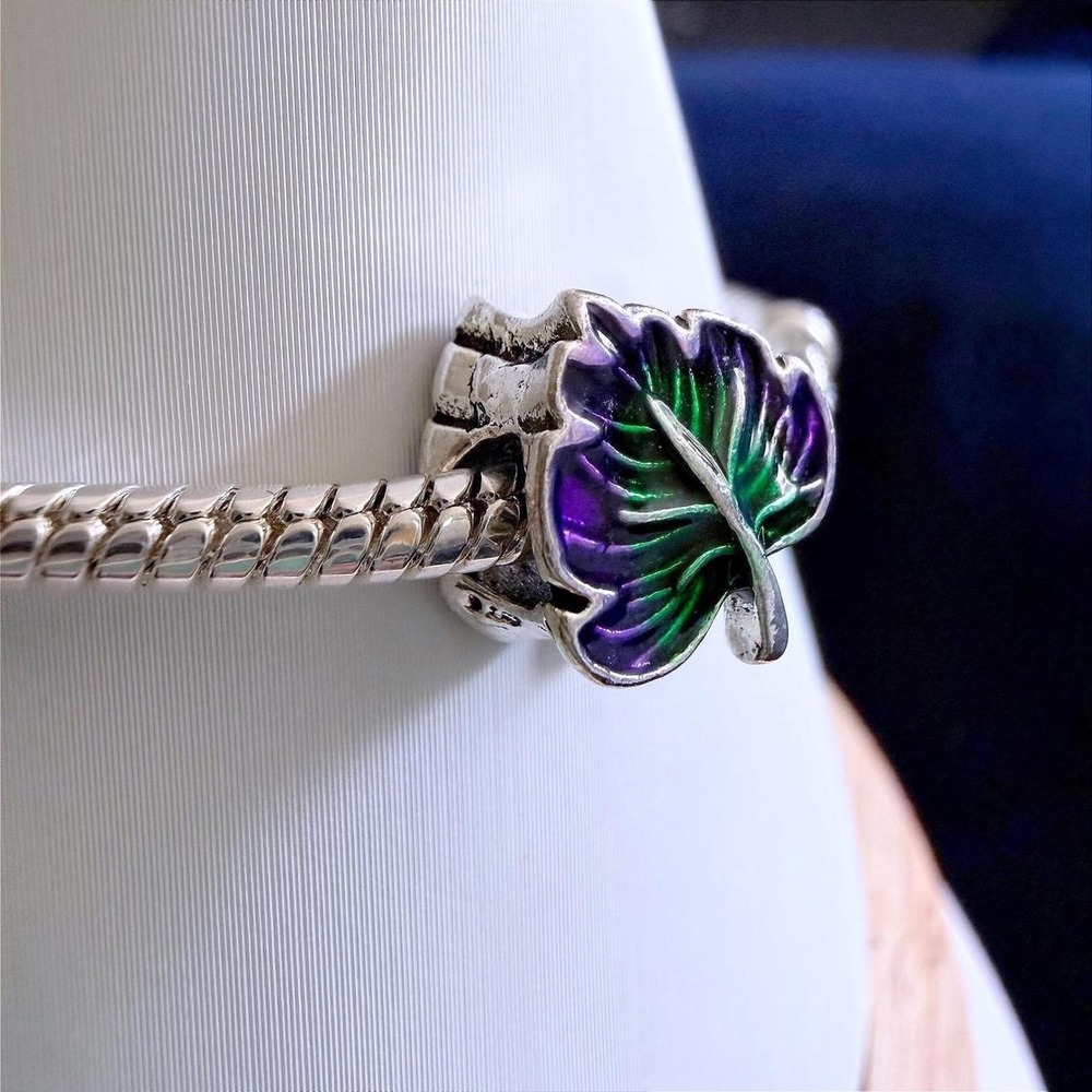 Pandora-like Silver Bead Charm Fits Snake Chain Bracelet Purple Green - Picture 5 of 7